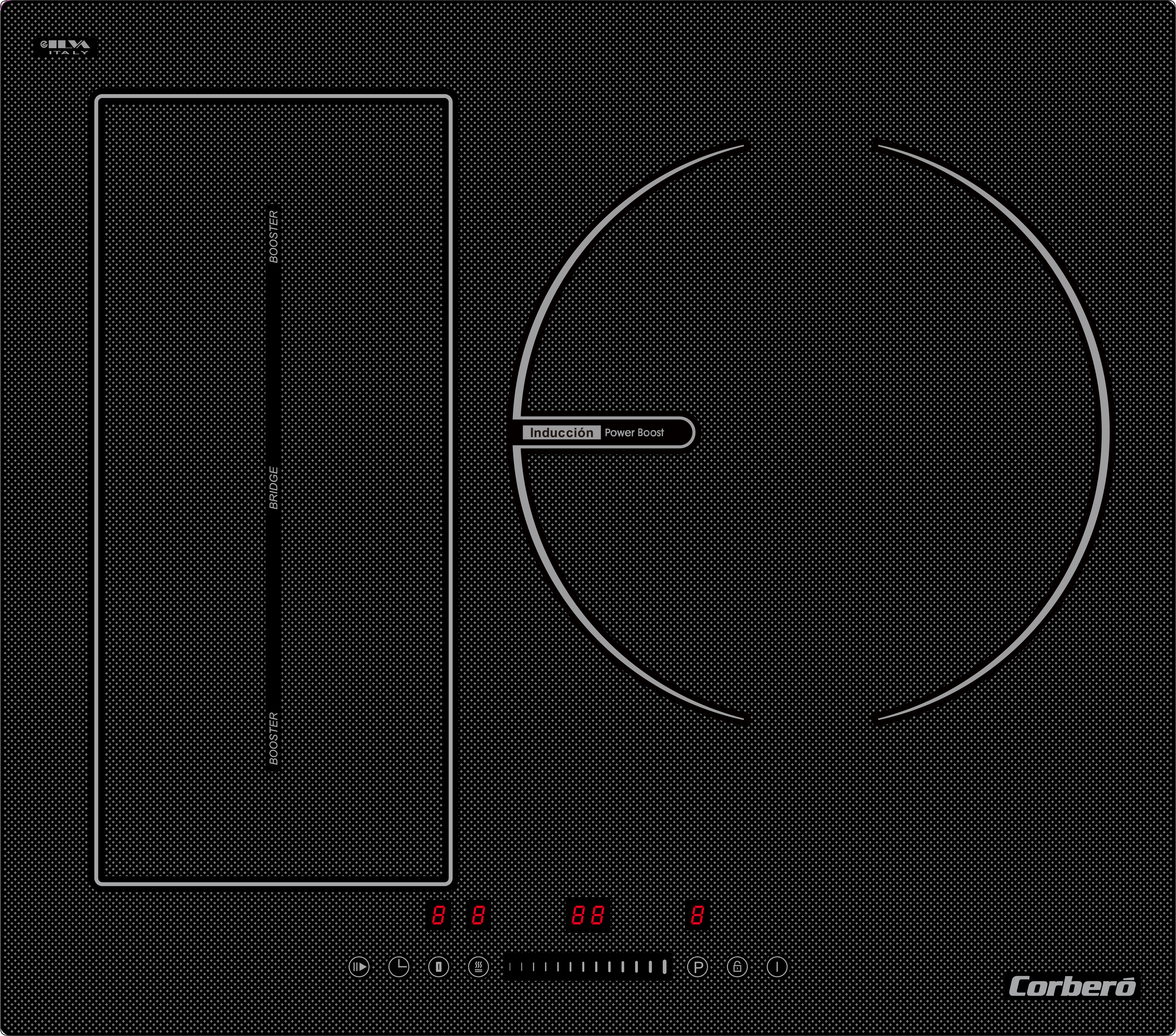 Corbero CCIG3BL723FLEX Placa Inducción 3 Zonas, Zona Flexi, Potencia 7200 W, Funccion Pause y Keep W