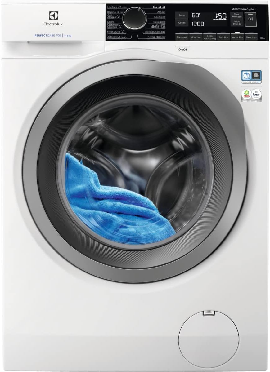 Electrolux Lavadora SteamCare 8 Kg, 1.400 rpm, Class.Energ. A, Inverter, Time Manager, Display